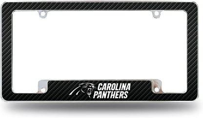 Carolina Panthers Metal License Plate Frame Chrome Tag Cover Carbon Fiber Design 6x12 Inch