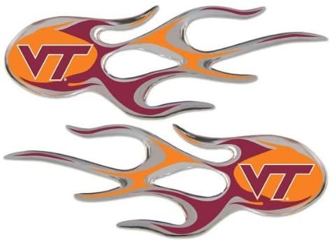 Virginia Tech Hokies Pair of Decal Sticker Emblem, Air Puffed Raised, Micro Flame Design, Full Adhesive Backing, 2x5 Inch Each