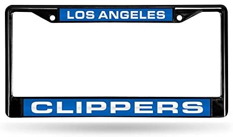 Los Angeles Clippers Black Metal License Plate Frame Tag Cover, Laser Acrylic Mirrored Inserts, 12x6 Inch