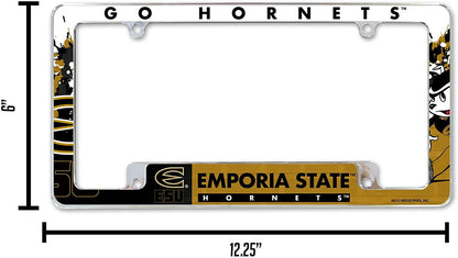 Emporia State University Hornets Metal License Plate Frame Chrome Tag Cover All Over Design 6x12 Inch
