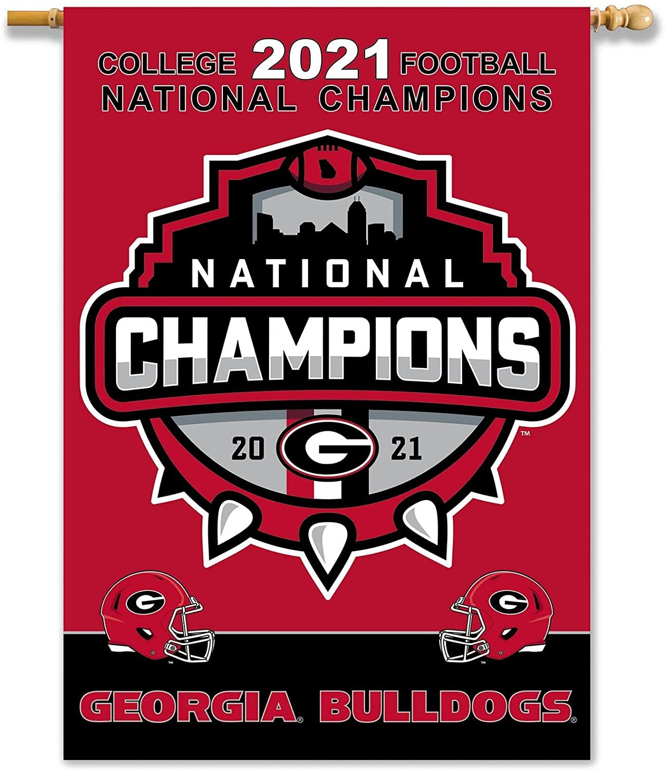 University of Georgia Bulldogs 2021 Champions Premium 2-Sided Banner Flag, 28x40 Inch, Sleeve at Top for Accepting Pole, Display Pole Sold Seperately