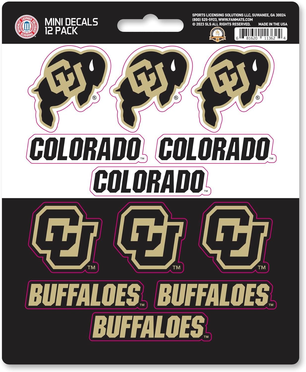 University of Colorado Buffaloes 12-Piece Mini Decal Sticker Set, 5x6 Inch Sheet, Gift for football fans for any hard surfaces around home, automotive, personal items