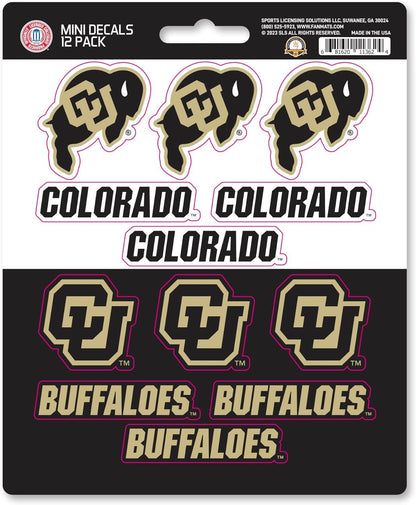 University of Colorado Buffaloes 12-Piece Mini Decal Sticker Set, 5x6 Inch Sheet, Gift for football fans for any hard surfaces around home, automotive, personal items