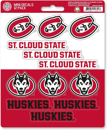 St Cloud State University Huskies 12-Piece Mini Decal Sticker Set, 5x6 Inch Sheet, Gift for football fans for any hard surfaces around home, automotive, personal items
