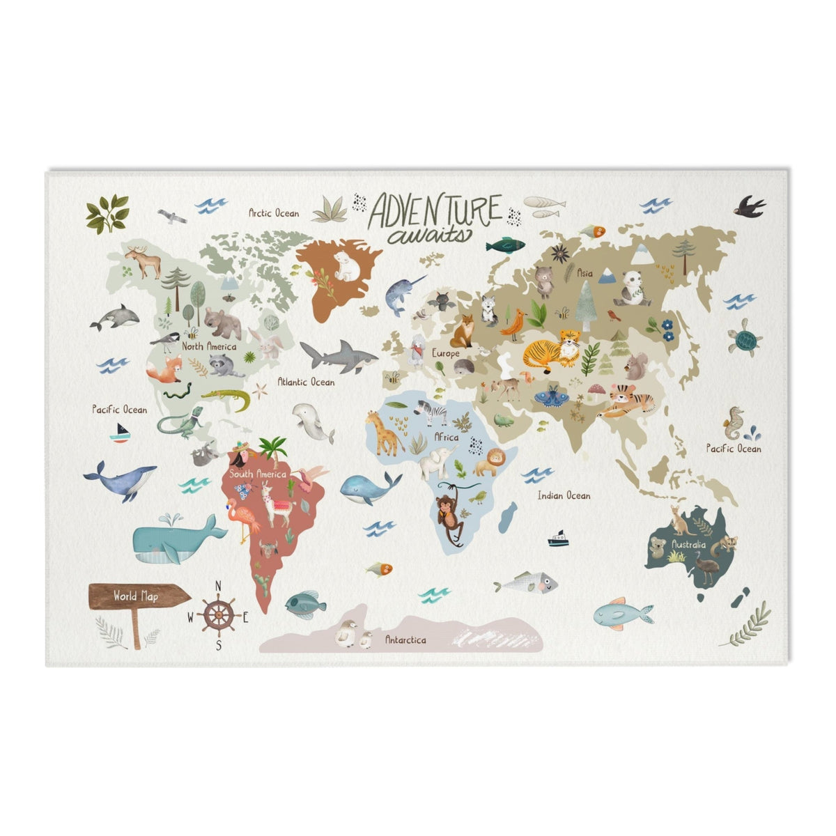 Basketball Court Playroom Rug / World map Area Rug
