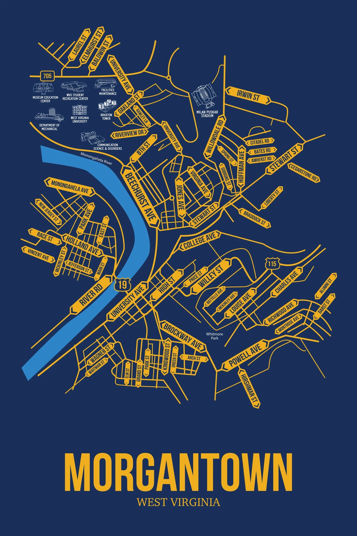 Morgantown, West Virginia street map