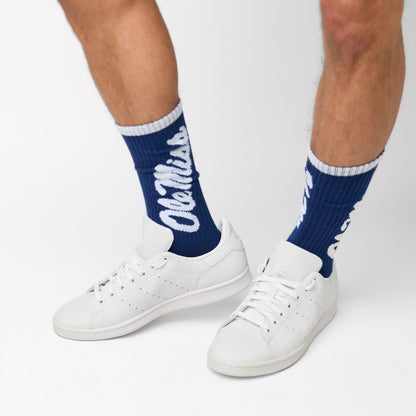 Navy Ole Miss Big Casual Crew Socks