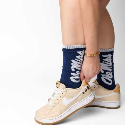 Navy Ole Miss Big Casual Crew Socks