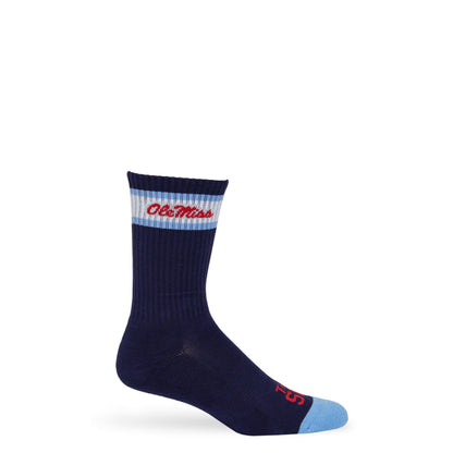 Navy Retro Script Casual Crew Socks