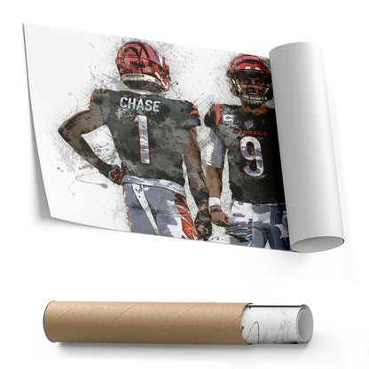 Joe Burrow & Ja'Marr Chase Canvas Art – Cincinnati Bengals Wall Decor