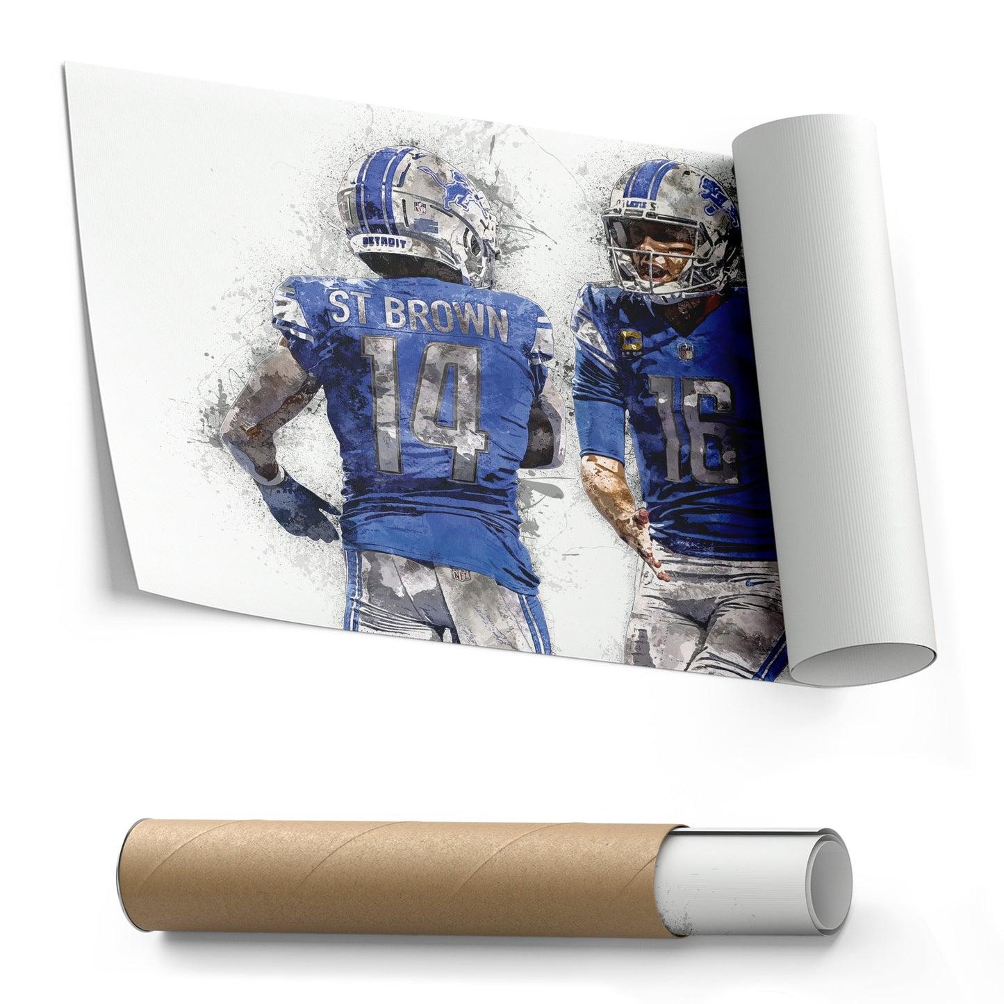 Jared Goff & Amon-Ra St. Brown Canvas Art – Detroit Lions Wall Decor