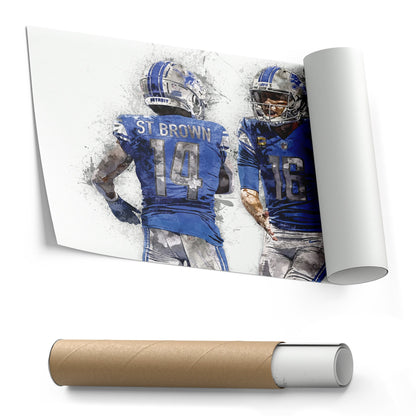 Jared Goff & Amon-Ra St. Brown Canvas Art – Detroit Lions Wall Decor