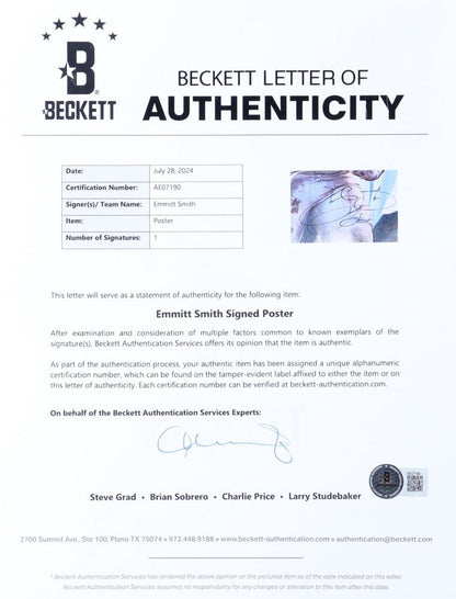 Emmitt Smith Signed Cowboys Custom Framed Poster Display (Beckett)