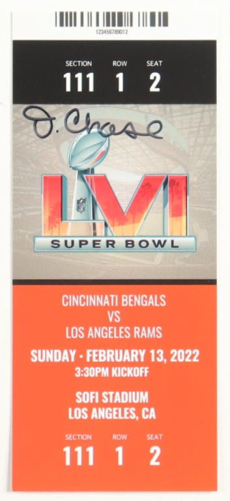 Ja'Marr Chase Signed Super Bowl LVI Commemorative Ticket (PIA) Bengals vs Rams