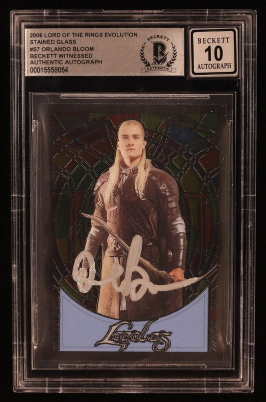 Orlando Bloom Signed 2006 Topps LOTR Stained Glass #S7 Legolas (BGS | Auto 10)