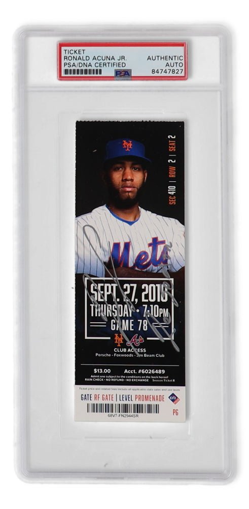 Ronald Acuna Jr. Signed 2018 Rookie Season MLB Ticket Insc. "RC Season" (PSA)
