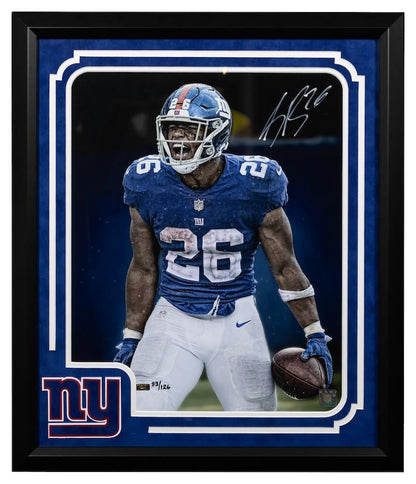 Saquon Barkley Signed Giants LE Custom Framed Photo 20" by 24"(Panini) Limited Edition of 126