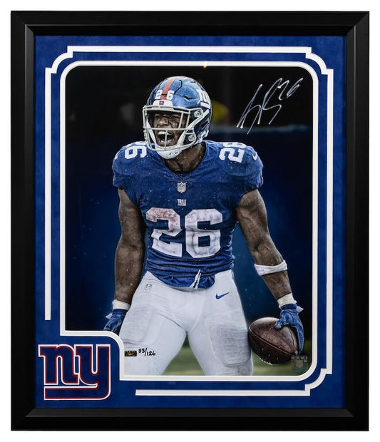 Saquon Barkley Signed Giants Custom Framed 20x24 Photo (Panini) LE of 126