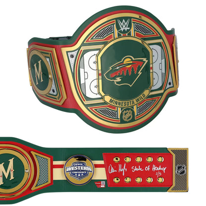 Quinn Hughes Minnesota Wild Autographed Fanatics Authentic WWE Legacy Title Belt with "State of Hockey" Inscription - Limited Edition of 5