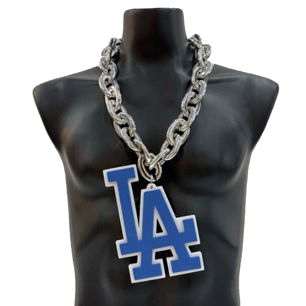 Los Angeles Big Fan Chain Necklace 3D Foam Letter Emblem Silver 34" Chain