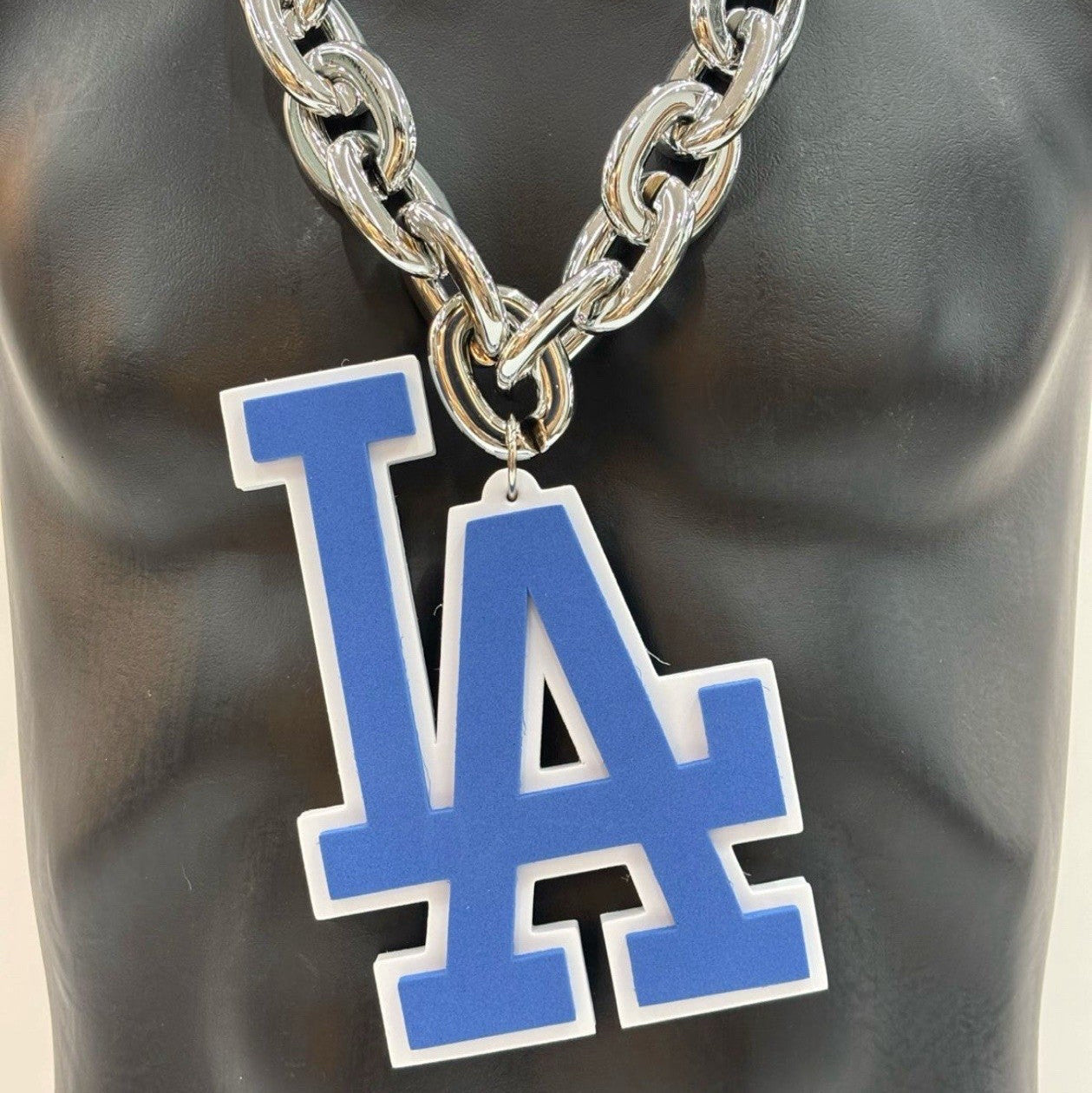 Los Angeles Big Fan Chain Necklace 3D Foam Letter Emblem Silver 34" Chain
