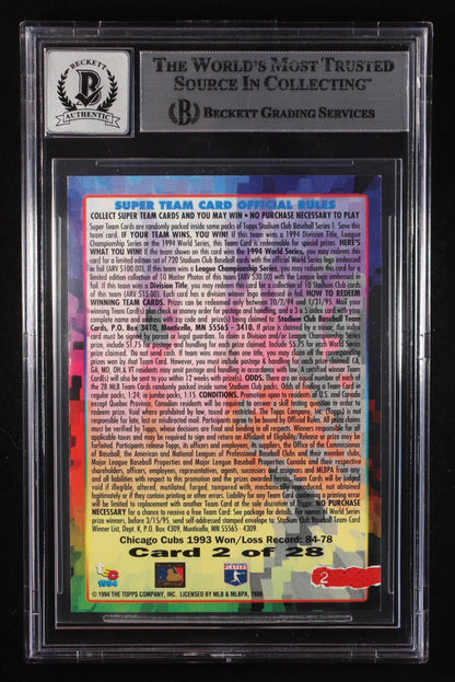 Sammy Sosa 1994 ST2 Autographed Stadium Club Card BGS 10
