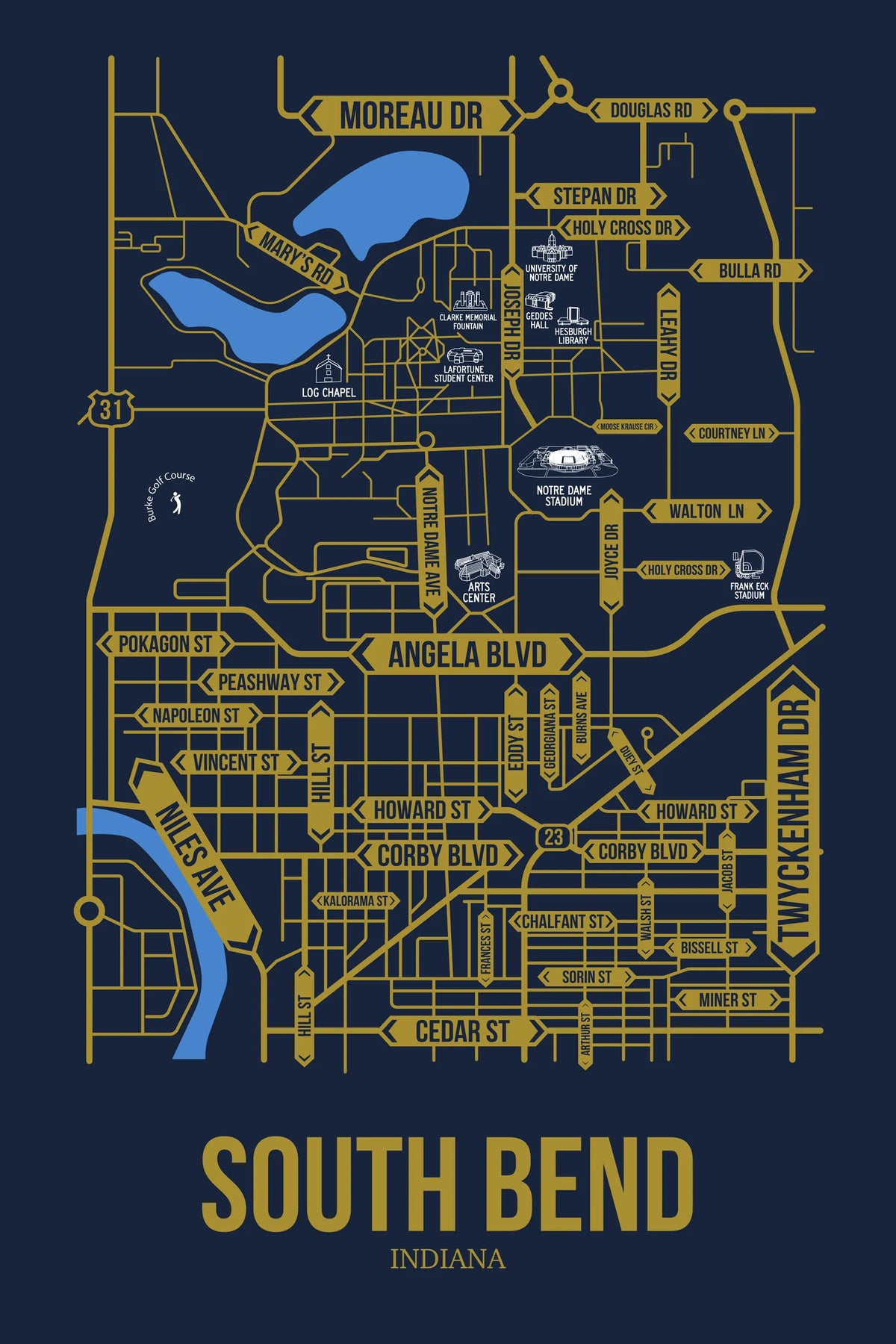 South Bend, Indiana street map