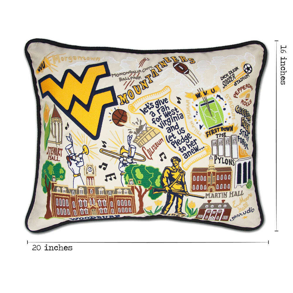 West Virginia University Collegiate Hand-Embroidered Pillow