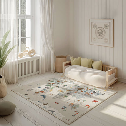 Basketball Court Playroom Rug / World map Area Rug
