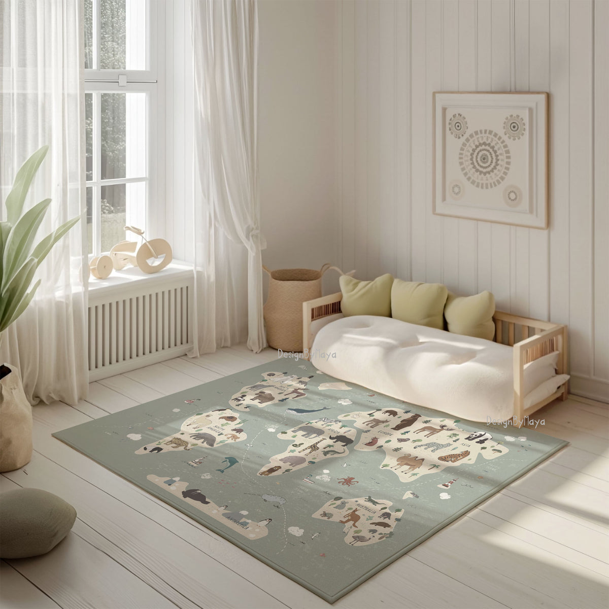 Basketball Court Playroom Rug / World map Area Rug